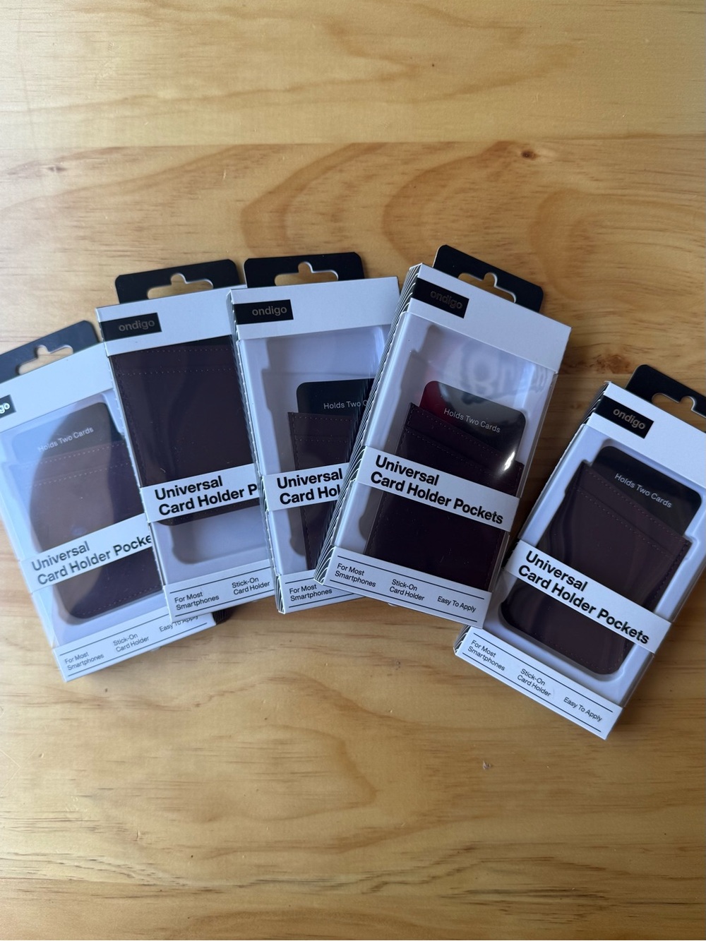5 Pack Ondigo Universal Cell Phone Card Holder Pockets - Brown